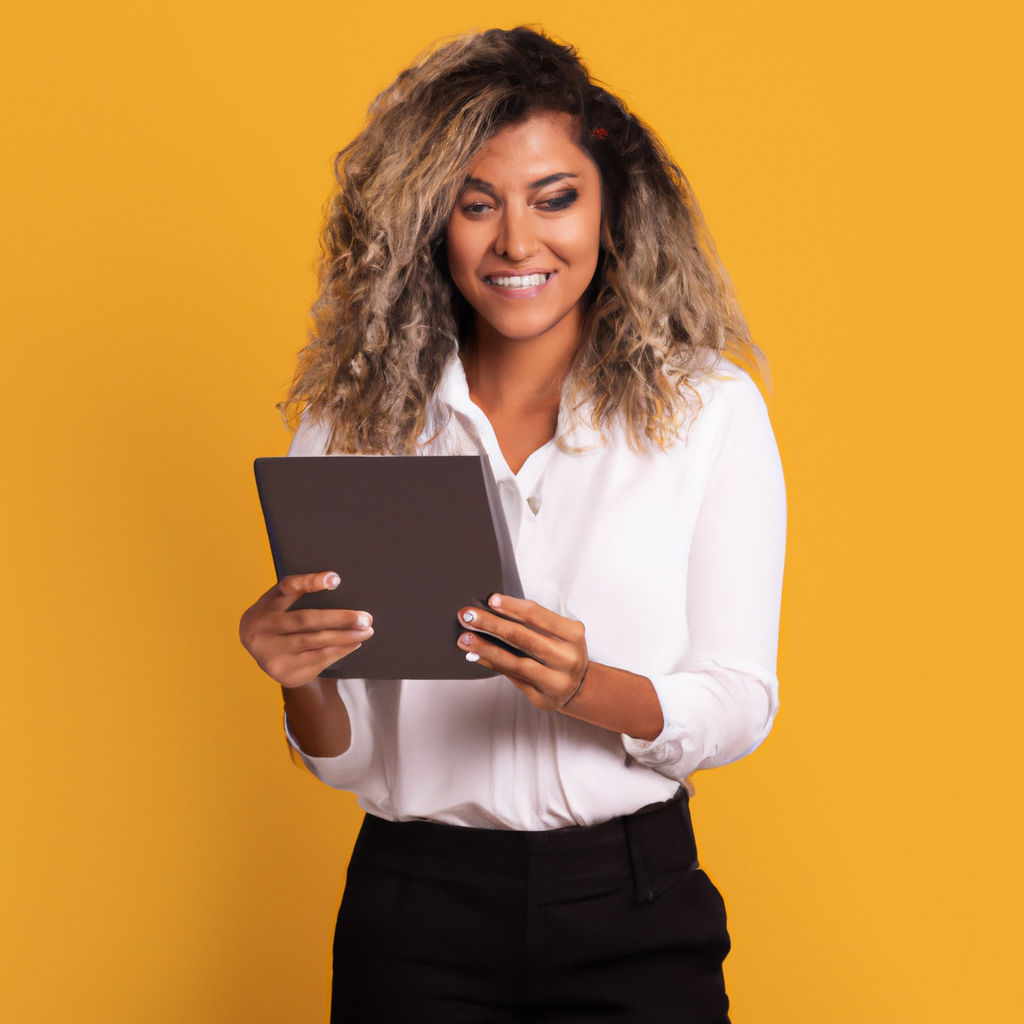 Mulher profissional sorridente com tablet